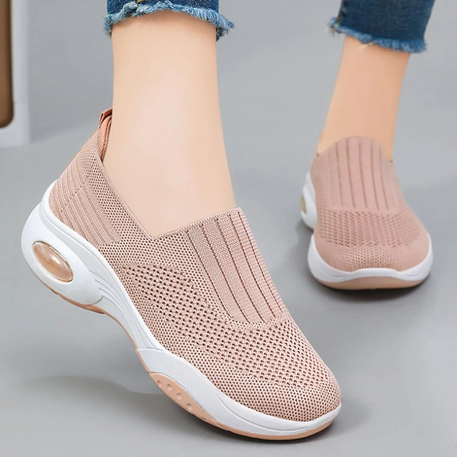 Comfortwear Shoes for Women Slip On Running Shoes Walking Breathable Mesh Knit Sneakers Low Top Comfortable Casual Shoes