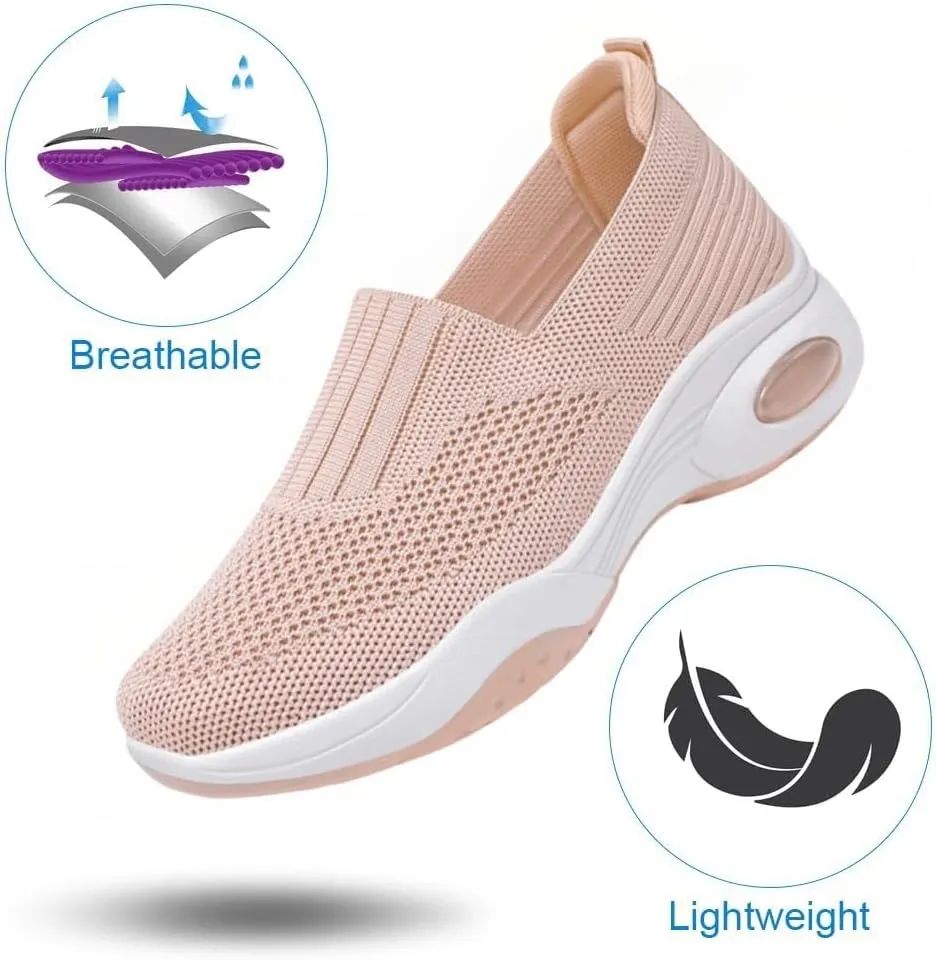 Comfortwear Shoes for Women Slip On Running Shoes Walking Breathable Mesh Knit Sneakers Low Top Comfortable Casual Shoes