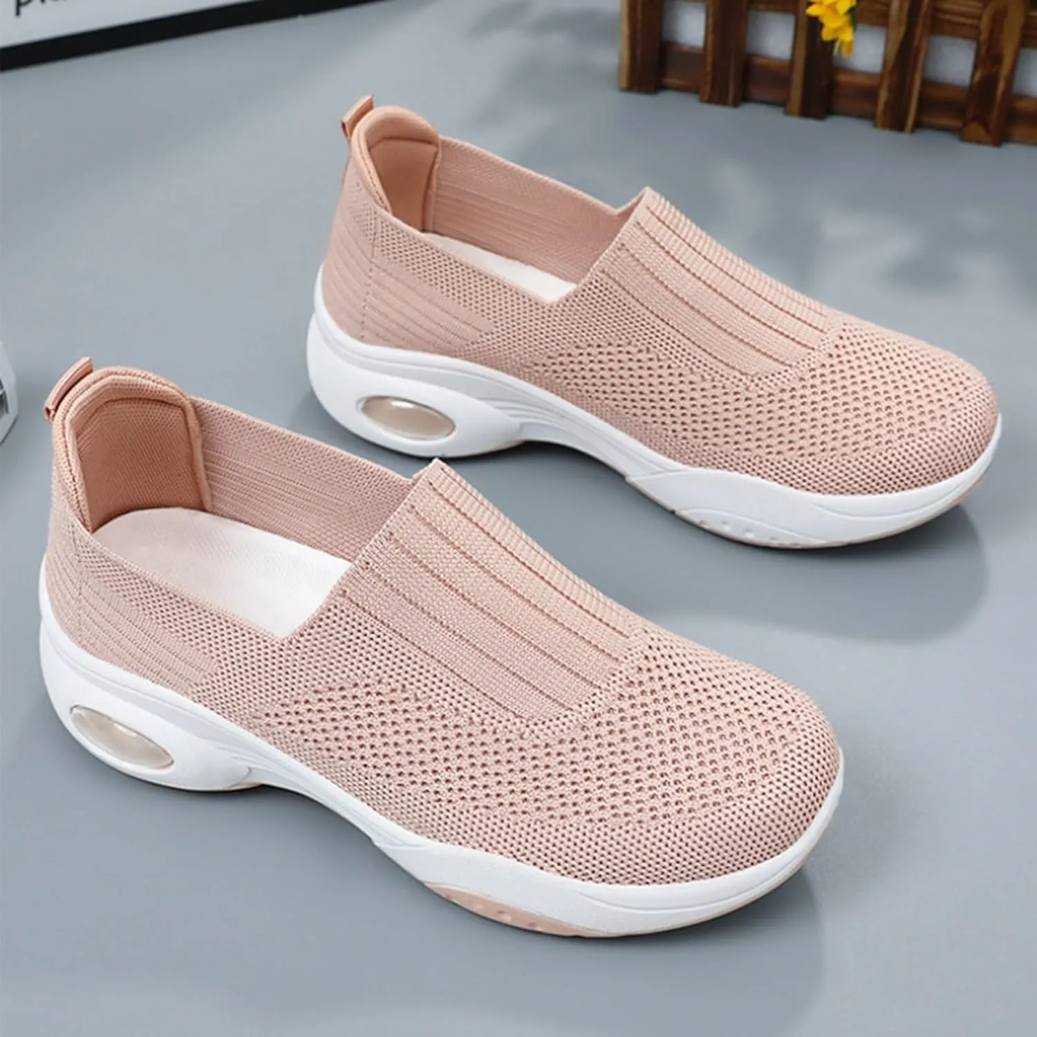 Comfortwear Shoes for Women Slip On Running Shoes Walking Breathable Mesh Knit Sneakers Low Top Comfortable Casual Shoes