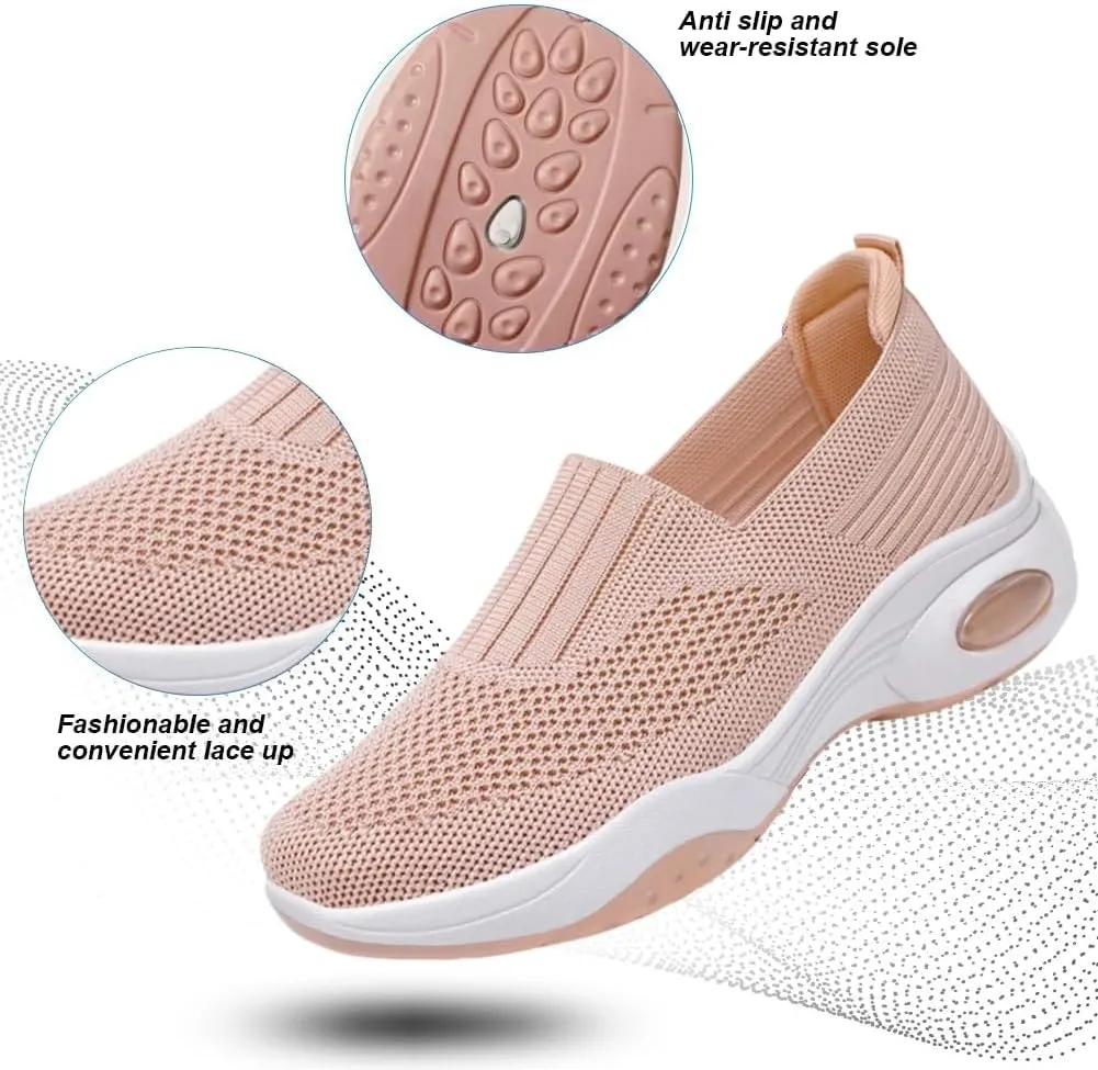 Comfortwear Shoes for Women Slip On Running Shoes Walking Breathable Mesh Knit Sneakers Low Top Comfortable Casual Shoes