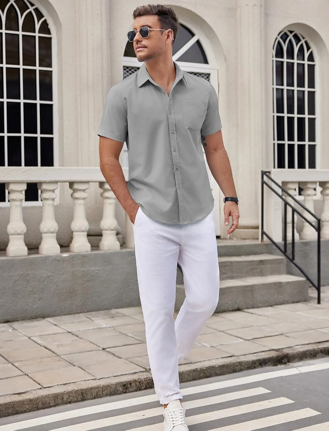 COOFANDY Mens Dress Shirts Short Sleeve Business Casual Shirts Regular Fit Casual Button Down Untucked Shirts