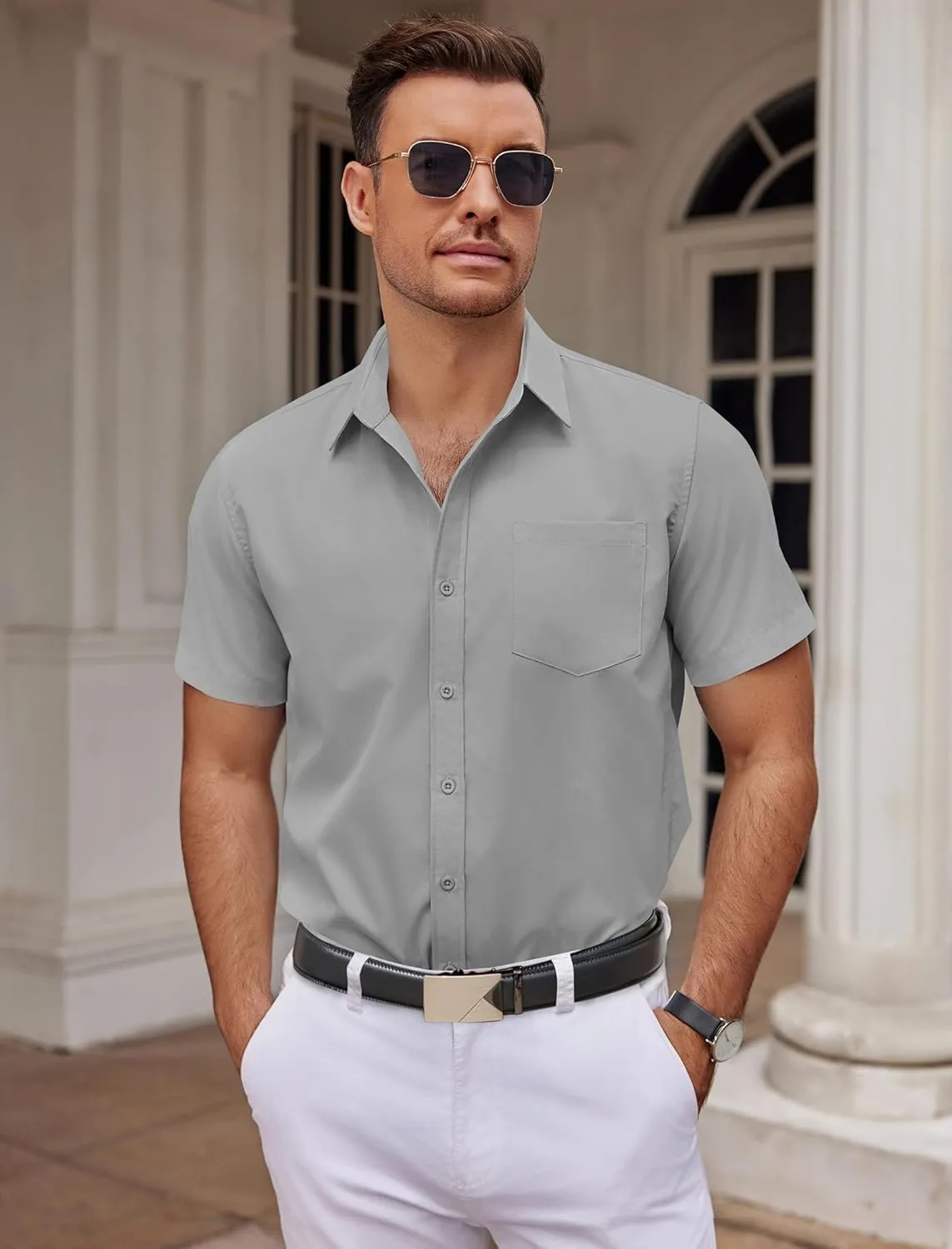 COOFANDY Mens Dress Shirts Short Sleeve Business Casual Shirts Regular Fit Casual Button Down Untucked Shirts
