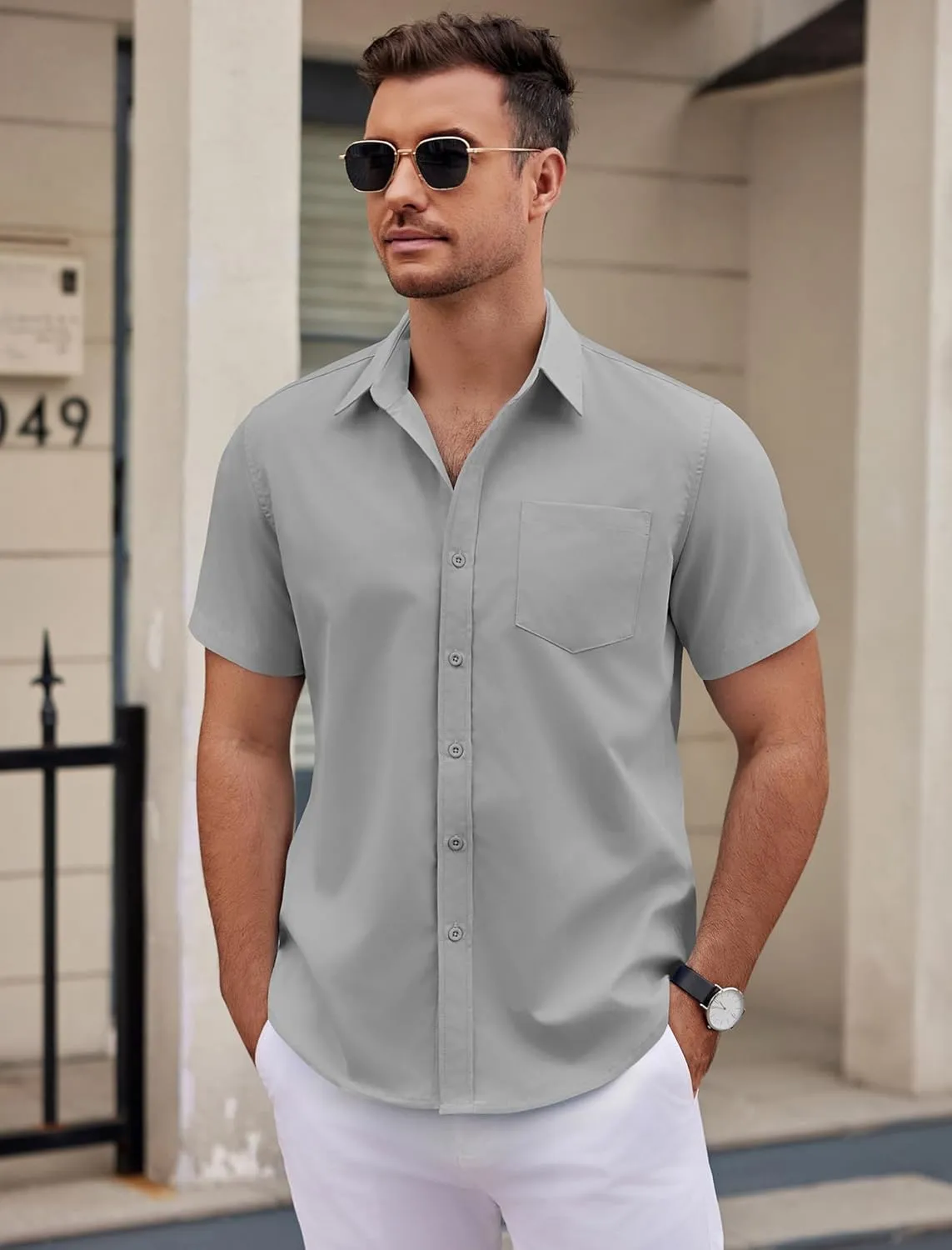 COOFANDY Mens Dress Shirts Short Sleeve Business Casual Shirts Regular Fit Casual Button Down Untucked Shirts