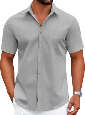 COOFANDY Mens Dress Shirts Short Sleeve Business Casual Shirts Regular Fit Casual Button Down Untucked Shirts