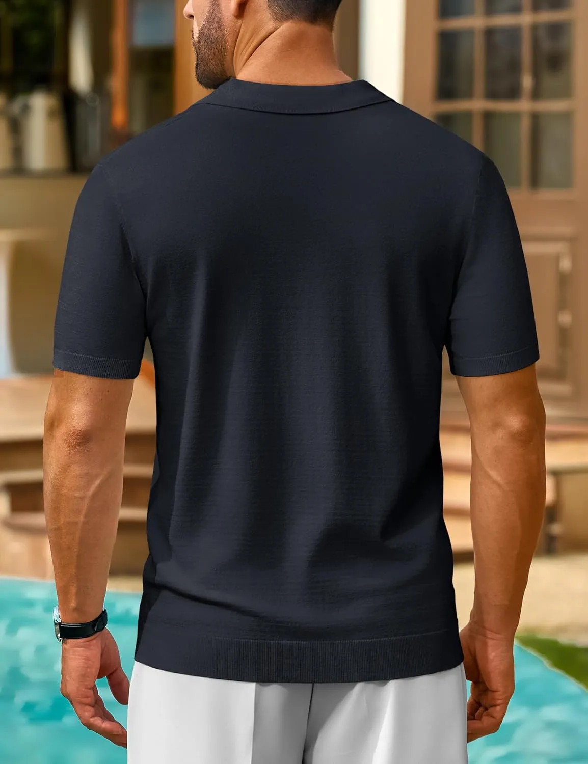 Cotrasen Men's Knit Polo Shirts Short Sleeve Collared T Shirts Slim Fit Casual Golf Polo Shirts