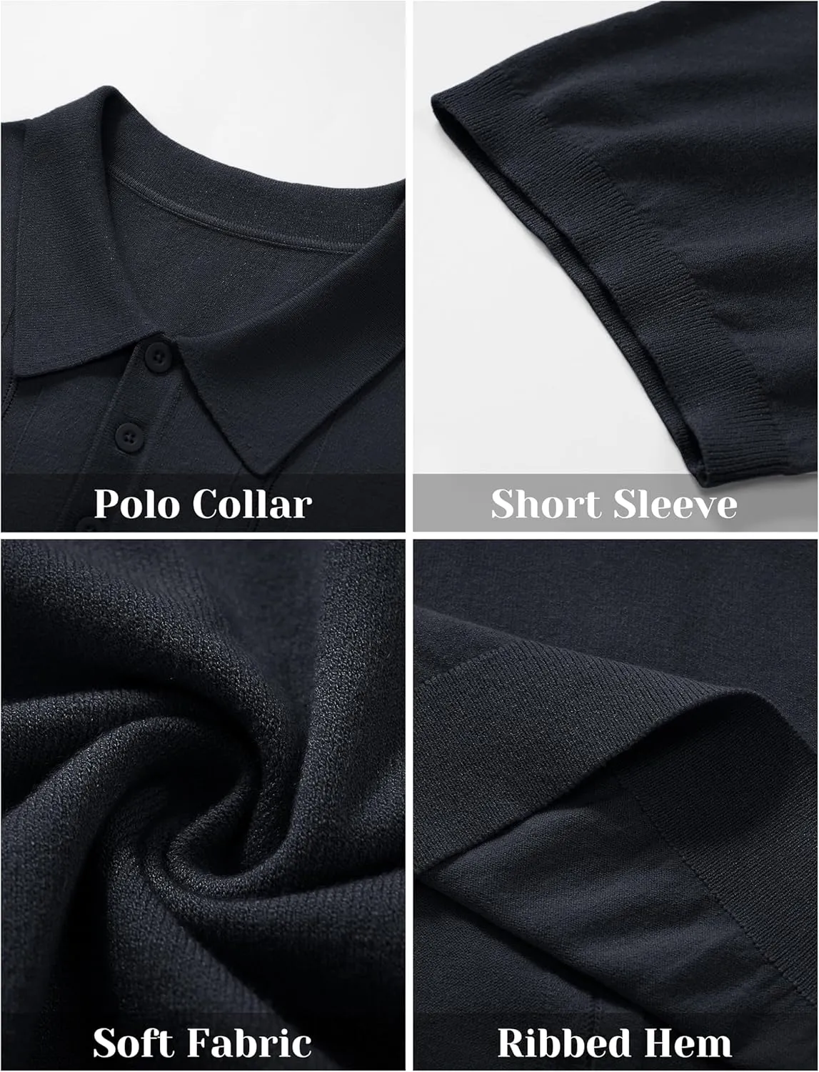 Cotrasen Men's Knit Polo Shirts Short Sleeve Collared T Shirts Slim Fit Casual Golf Polo Shirts