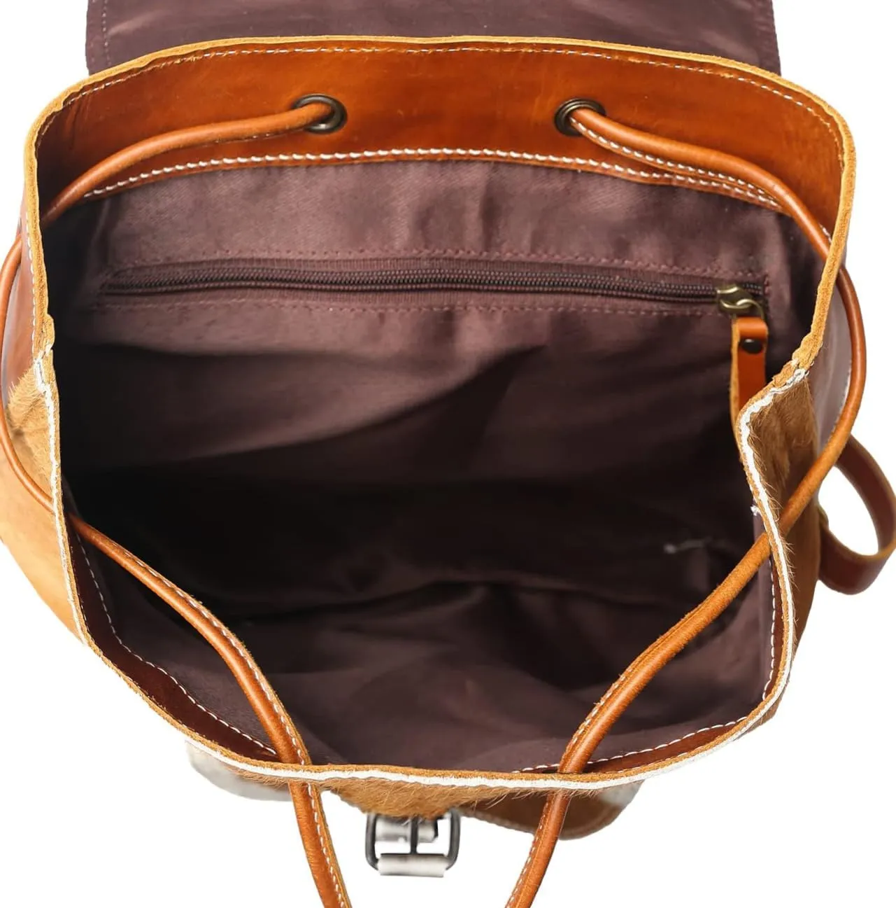 Cowhide Brown & White Leather Backpack - Hair on Real Leather Multipurpose Cow hair Printed Diaper Bag Backpack