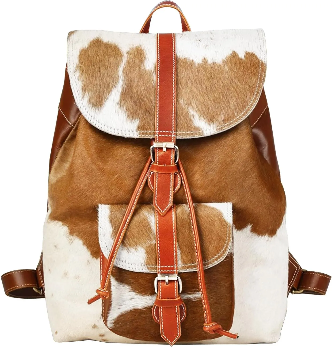 Cowhide Brown & White Leather Backpack - Hair on Real Leather Multipurpose Cow hair Printed Diaper Bag Backpack