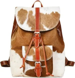 Cowhide Brown & White Leather Backpack - Hair on Real Leather Multipurpose Cow hair Printed Diaper Bag Backpack