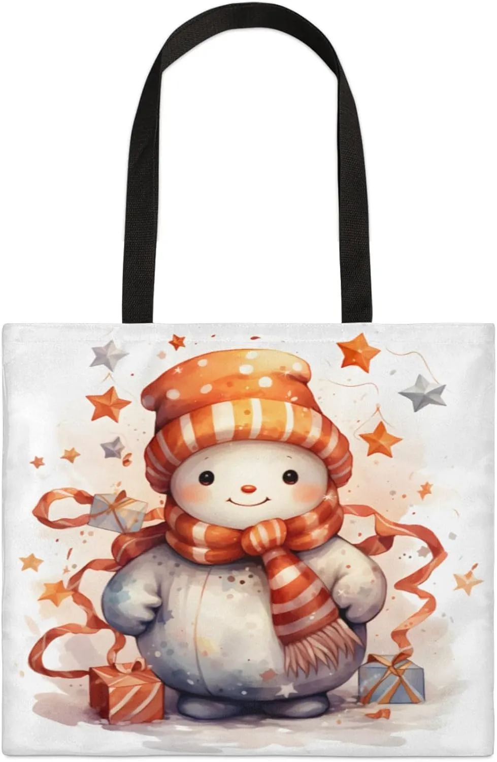 Cute Cartoon Watercolour Snowman Square Canvas Tote Bag Top Handle Purses Stylish Women Canvas Shoulder Tote Bags Reusable Handbags for Work Travel Picnic Beach Shopping Gym Hiking