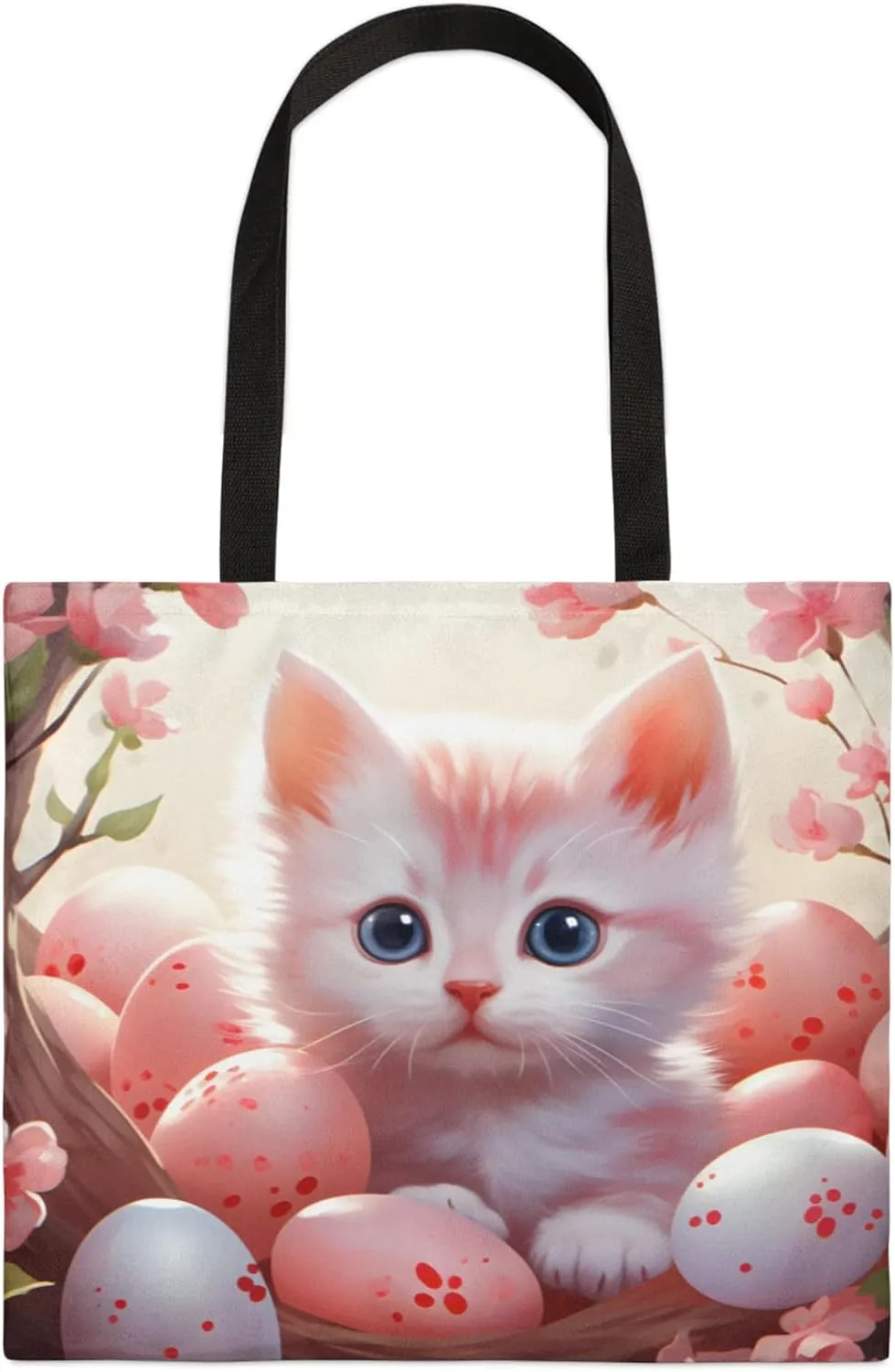 Cute Cat Flowers Leaves Square Canvas Tote Bag Top Handle Purses Stylish Women Canvas Shoulder Tote Bags Reusable Handbags for Work Travel Picnic Beach Shopping Gym Hiking