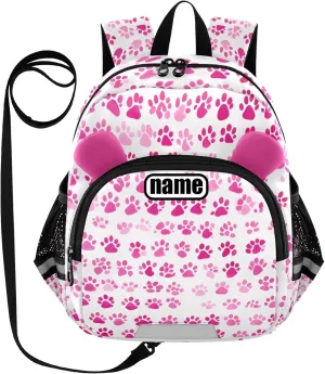 Cute Ears personalize Cute Backpack Leash Boy's/Girl's Anti-Lost Personalized Diaper Bag Backpack with Reflective Strip Cute Pink Dog Paw Prints White