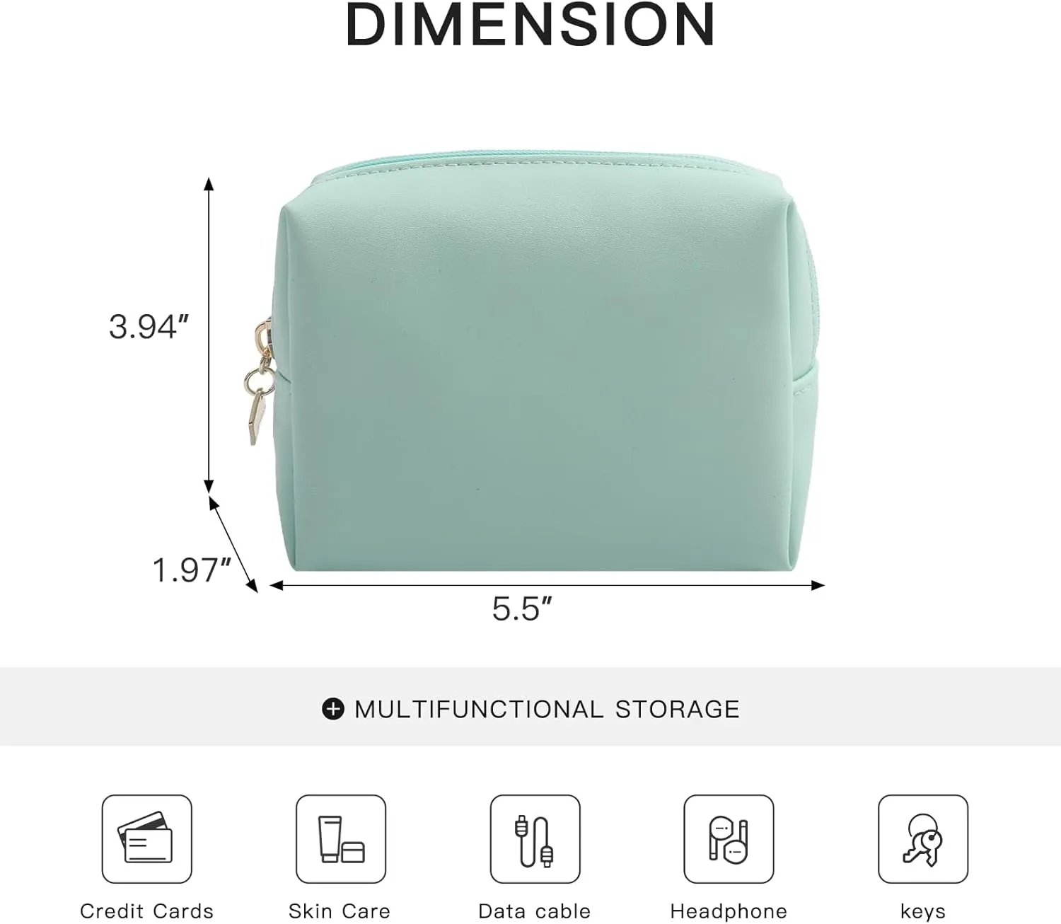 Cute Small Pouch, Makeup Cosmetic Bag,Make up Bag for Purse,Toiletry Zipper Pouch,Tech Bag,Electronic Organizer Travel Case,Storage Pouches for Organization Green