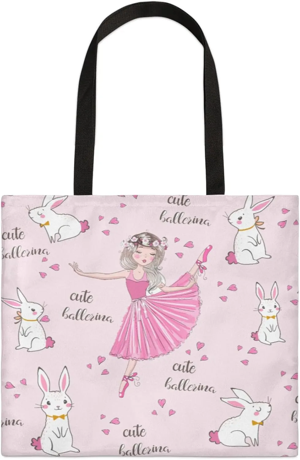 Dancing Cartoon Rabbits Square Canvas Tote Bag Top Handle Purses Stylish Women Canvas Shoulder Tote Bags Reusable Handbags for Work Travel Picnic Beach Shopping Gym Hiking