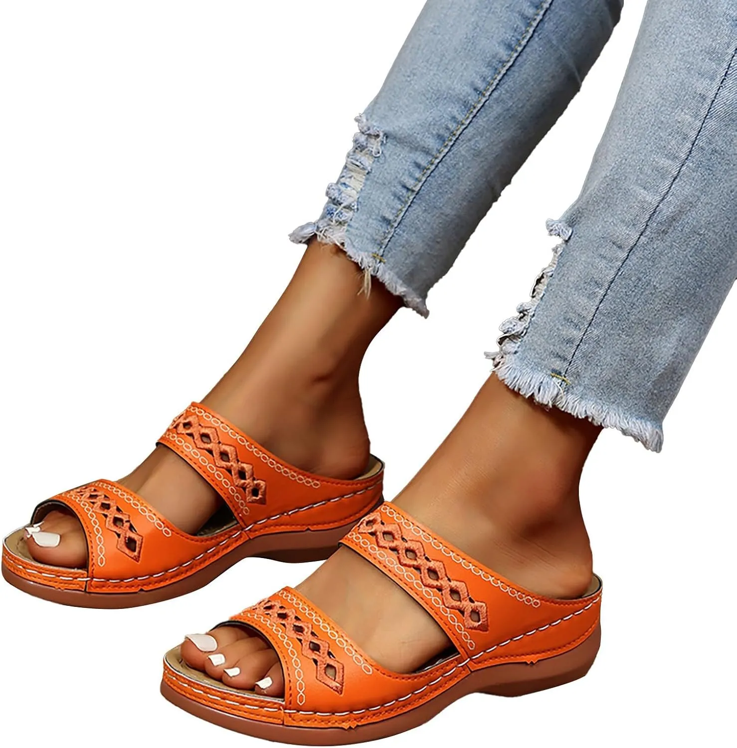 Dotmalls Womens Sandals Comfortable Dressy Wedge Sandals Bohemian Hollow OrthopedicSandals Open Toe Summer Slides