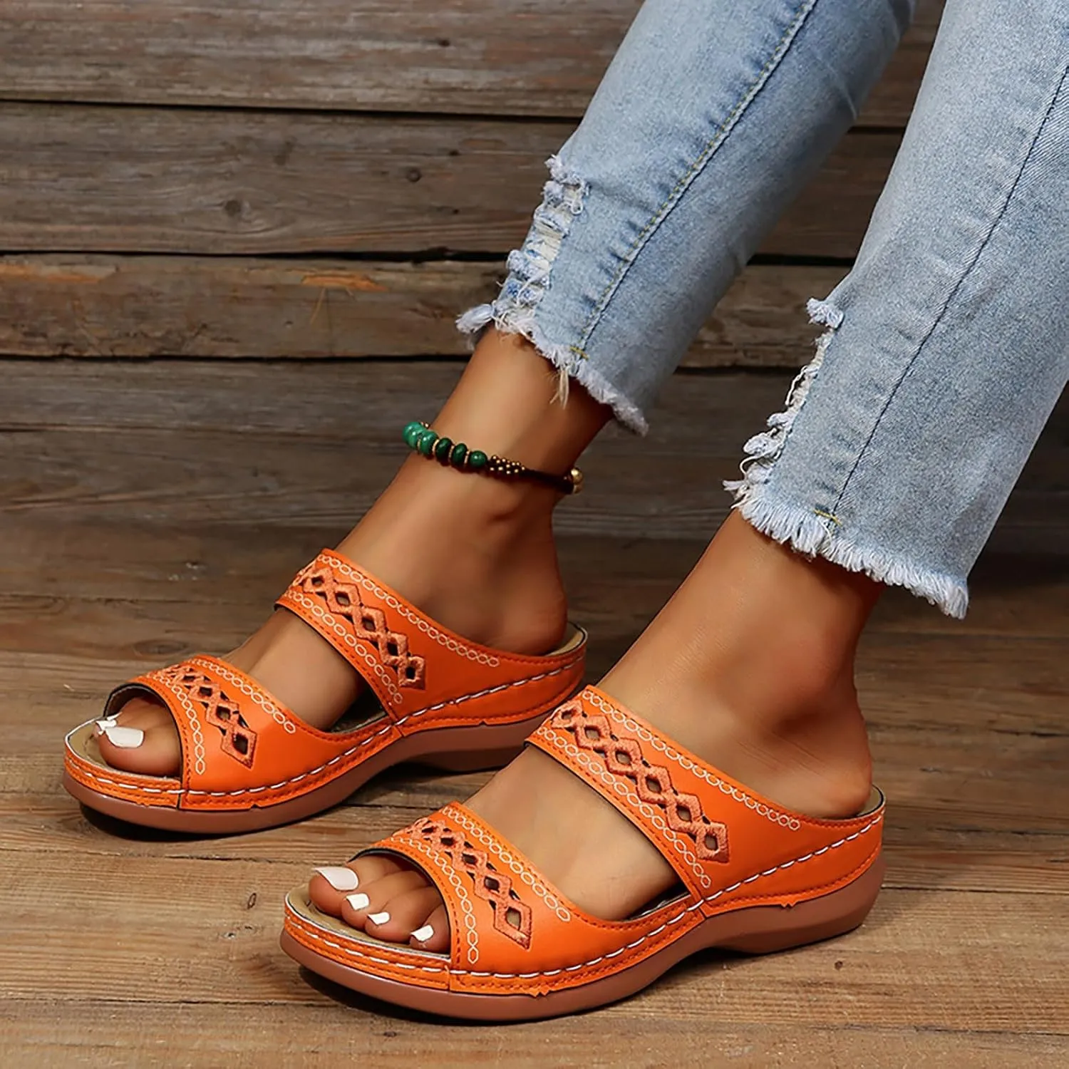 Dotmalls Womens Sandals Comfortable Dressy Wedge Sandals Bohemian Hollow OrthopedicSandals Open Toe Summer Slides
