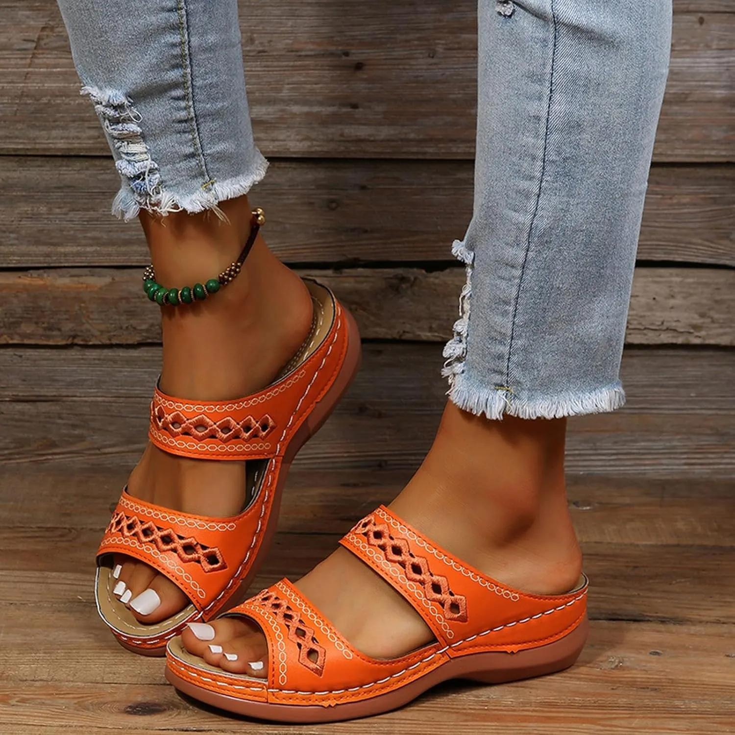 Dotmalls Womens Sandals Comfortable Dressy Wedge Sandals Bohemian Hollow OrthopedicSandals Open Toe Summer Slides