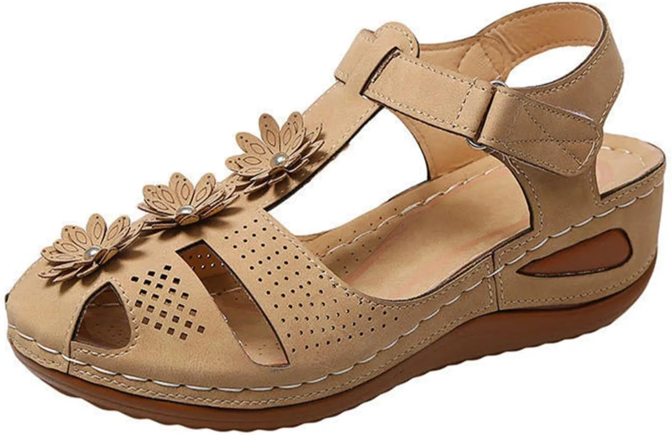 Eduavar Shoes for Women Sandals Dressy, Sandals for Women Casual Summer Close Toed Sandals Ankle Strap Wedge Sandals Shoes