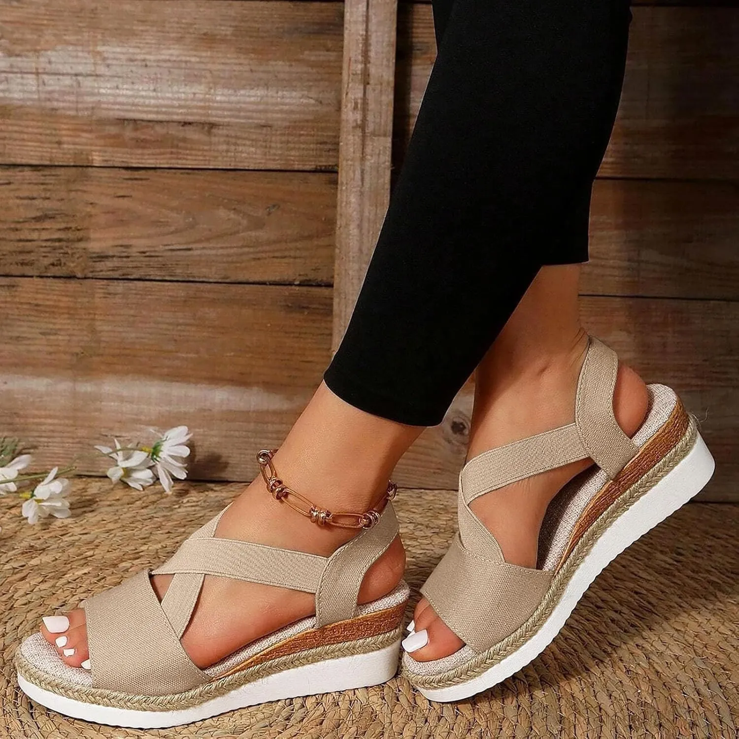Eduavar Wedge Sandals for Women Summer Dressy Open Toe Ankle Strap Platform Sandals Dress Shoes Comfortable Outdoor Shoes