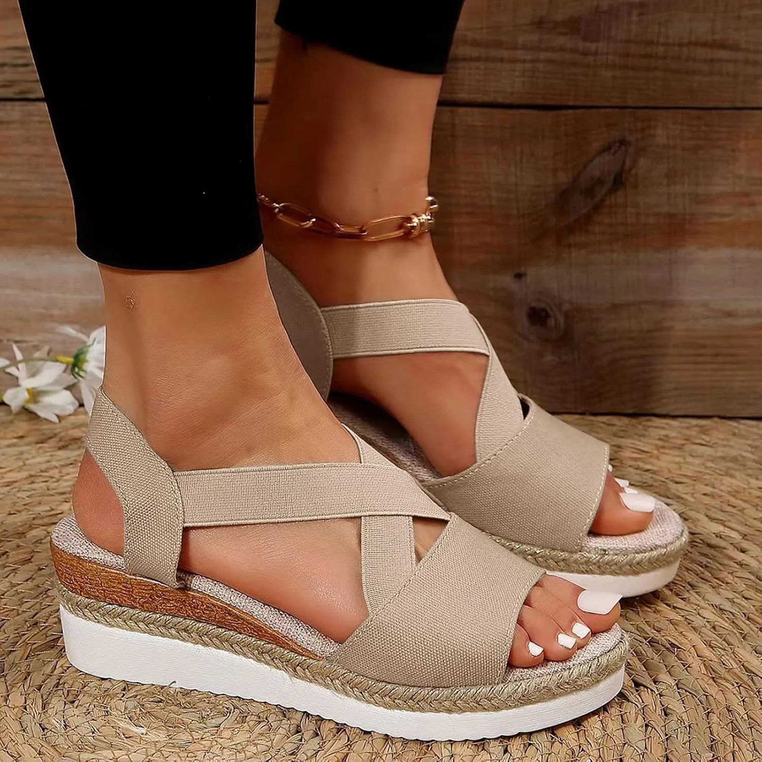 Eduavar Wedge Sandals for Women Summer Dressy Open Toe Ankle Strap Platform Sandals Dress Shoes Comfortable Outdoor Shoes