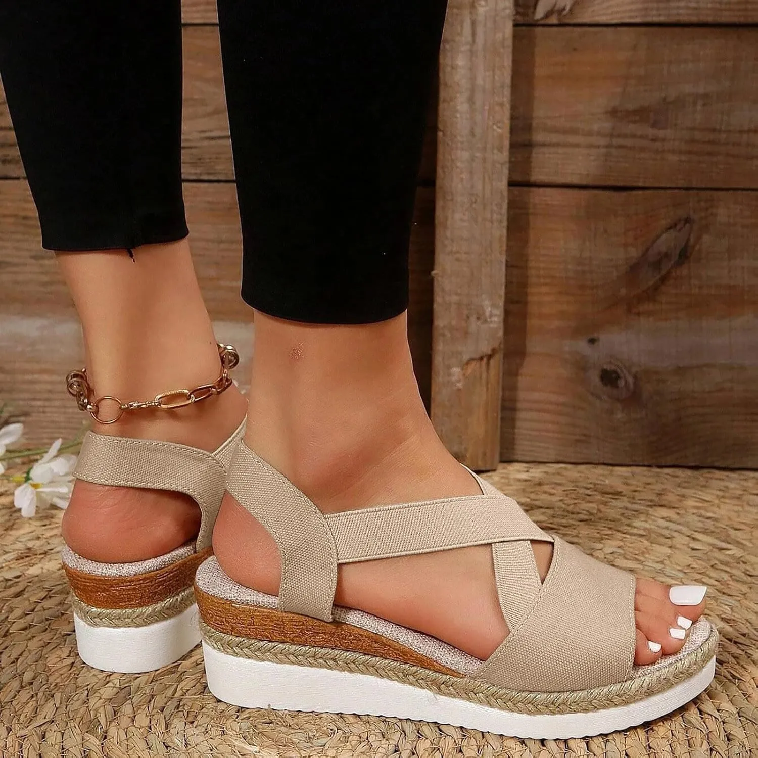 Eduavar Wedge Sandals for Women Summer Dressy Open Toe Ankle Strap Platform Sandals Dress Shoes Comfortable Outdoor Shoes