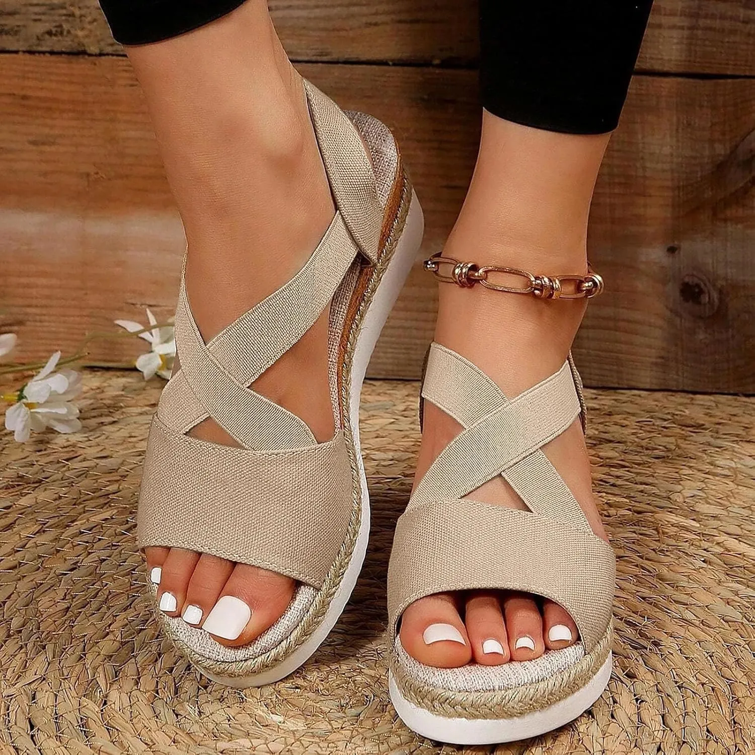 Eduavar Wedge Sandals for Women Summer Dressy Open Toe Ankle Strap Platform Sandals Dress Shoes Comfortable Outdoor Shoes