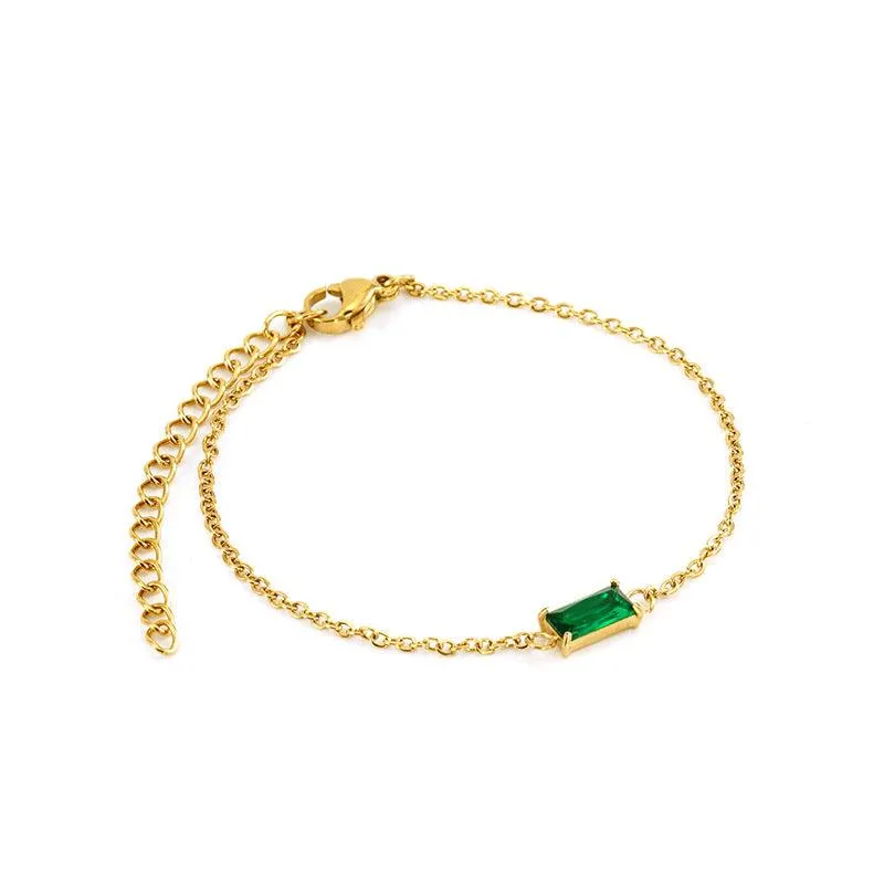 Emerald Green Gemstone Stainless Steel Bracelet – Elegant Gold Chain Jewellery