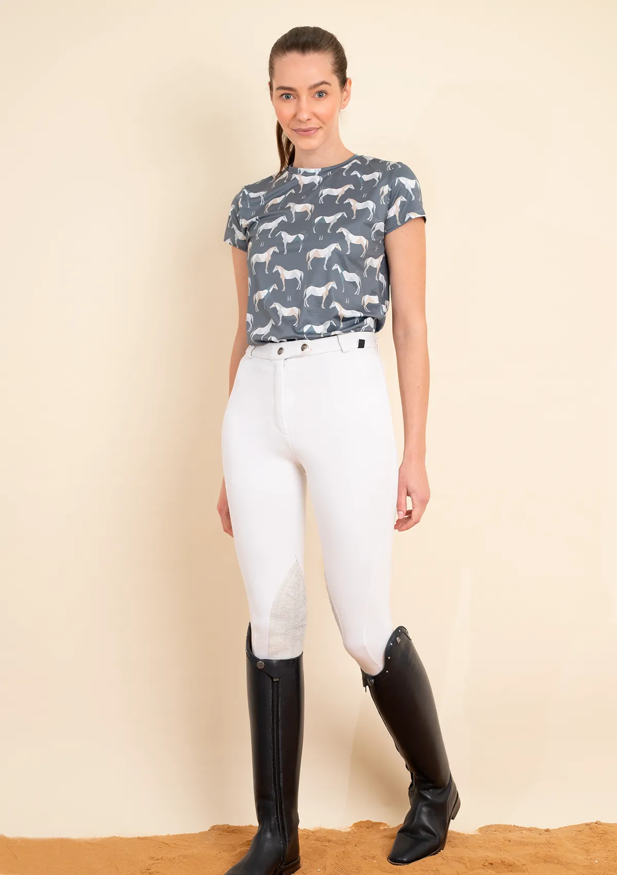 Emma T-Shirt | Geo Horses Print | Granite