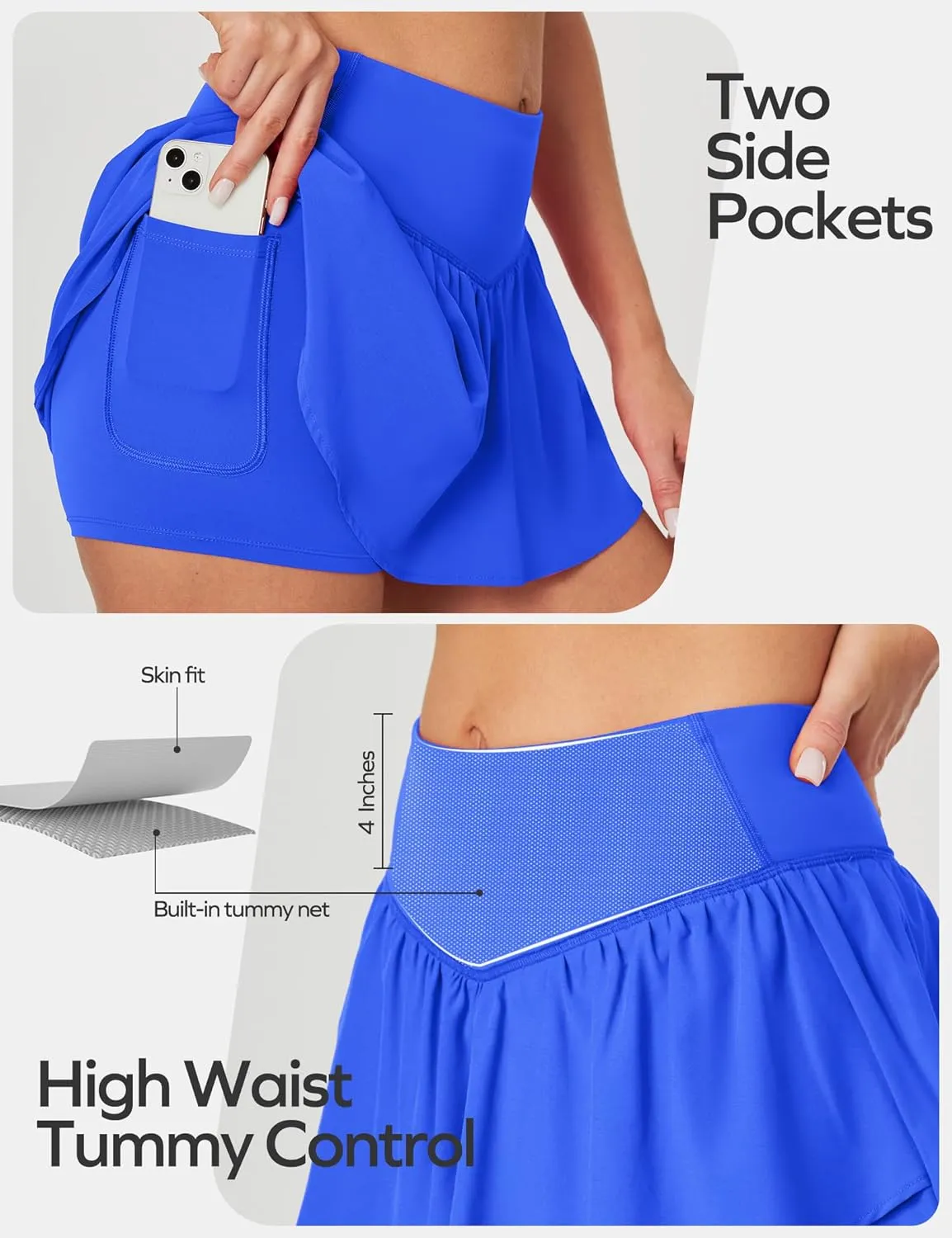 Ewedoos Womens Flowy Shorts with Pockets Tummy Control Athletic Shorts for Women Running Shorts Tennis Skirt Skort