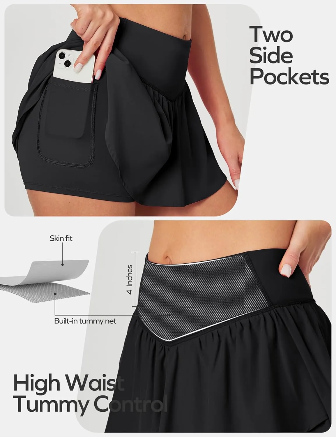 Ewedoos Womens Flowy Shorts with Pockets Tummy Control Athletic Shorts for Women Running Shorts Tennis Skirt Skort