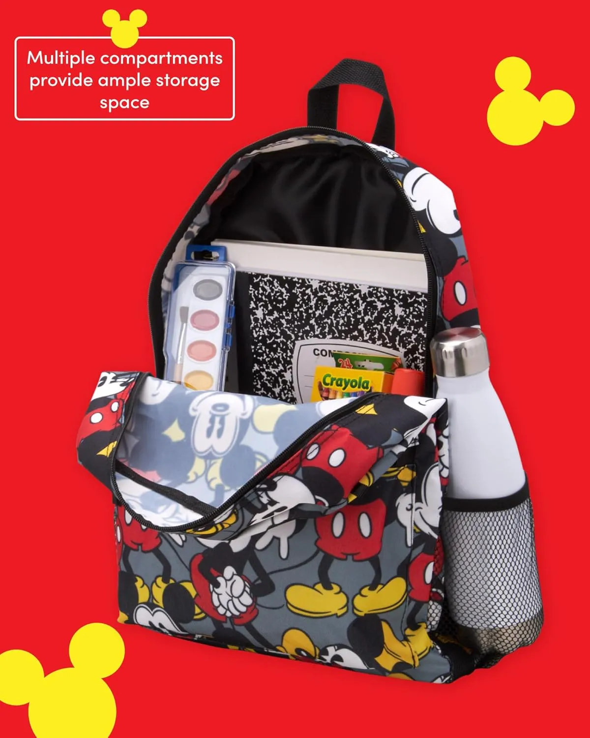 Fast Forward Disney Mickey Mouse Kids Backpack for School - 16" Boys Backpack Bookbag for Preschool Kindergarten & Elementary, Size One Size, Mickey Grey