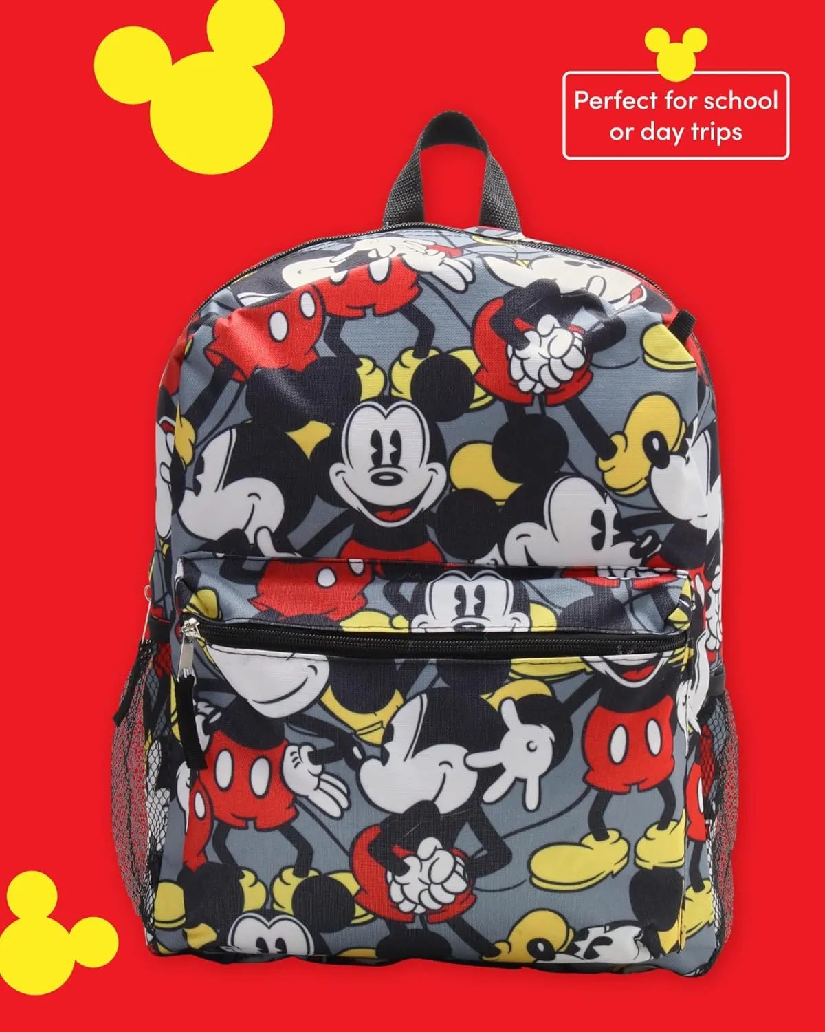 Fast Forward Disney Mickey Mouse Kids Backpack for School - 16" Boys Backpack Bookbag for Preschool Kindergarten & Elementary, Size One Size, Mickey Grey