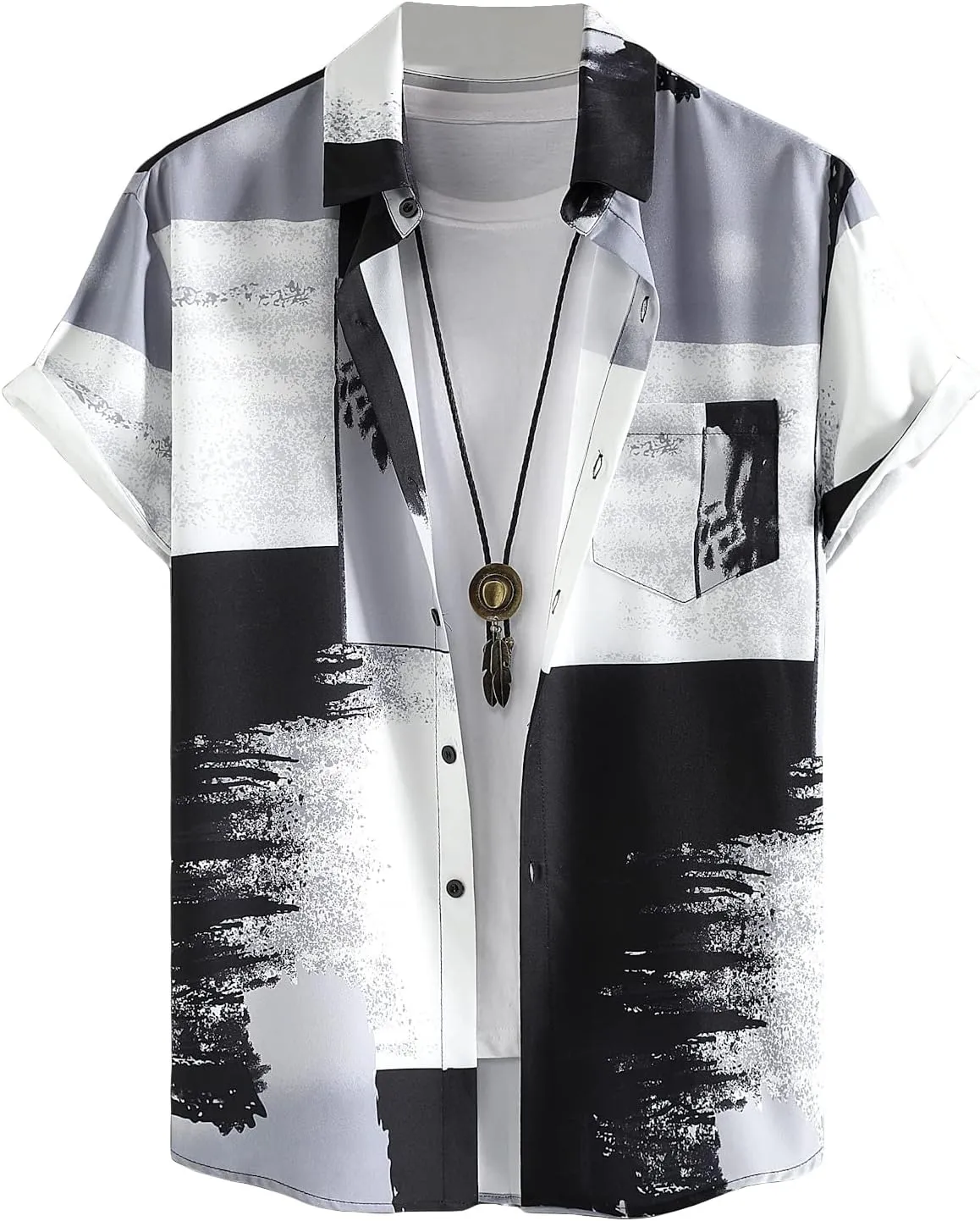 Floerns Men's Striped Shirts Casual Short Sleeve Button Down Shirts