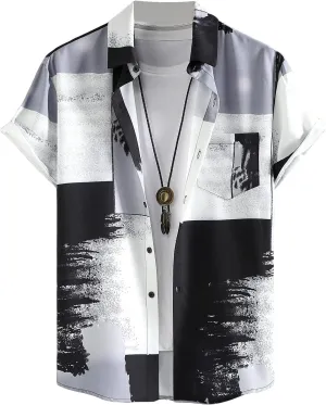 Floerns Men's Striped Shirts Casual Short Sleeve Button Down Shirts