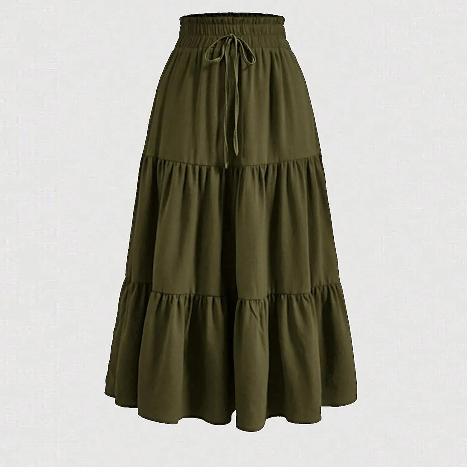 Floral Midi Skirts for Women Summer Boho High Waisted Tiered Skirt 2025 Beach Stretchy Flowy Swing Skirt with Drawstring