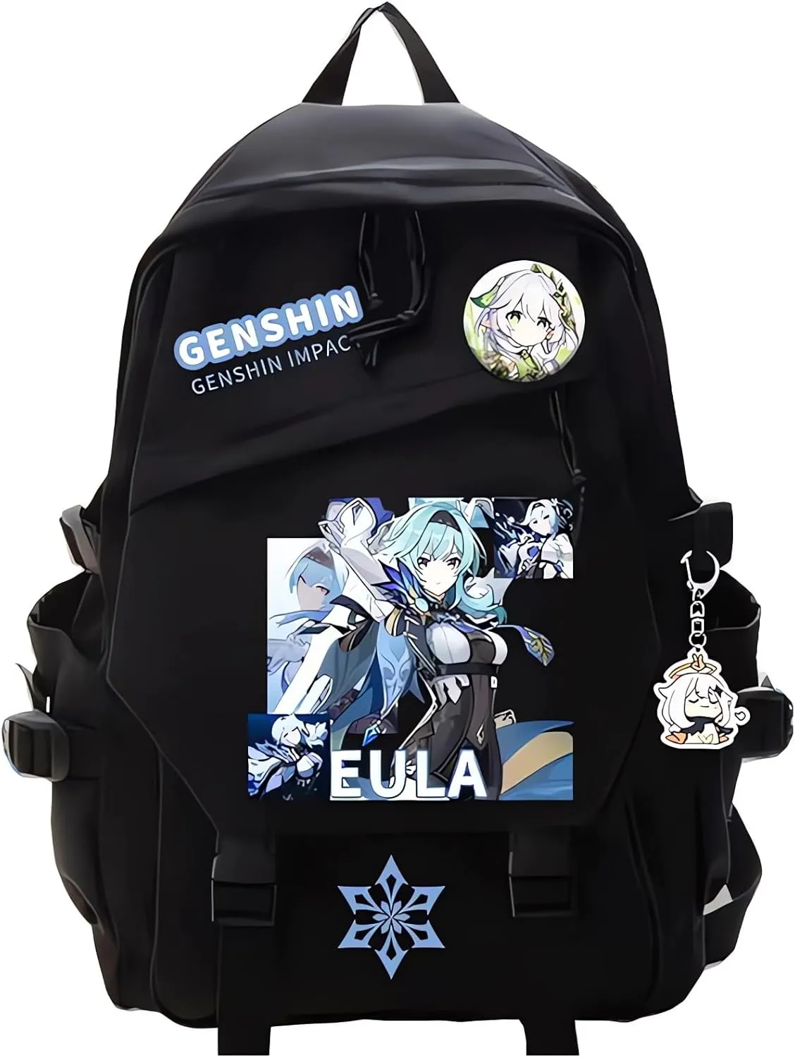 Genshin Impact Backpack Eula Backpack Cute 3D Printed Daypack Laptop 17" Large Capacity Travel Black BackPack With Gift