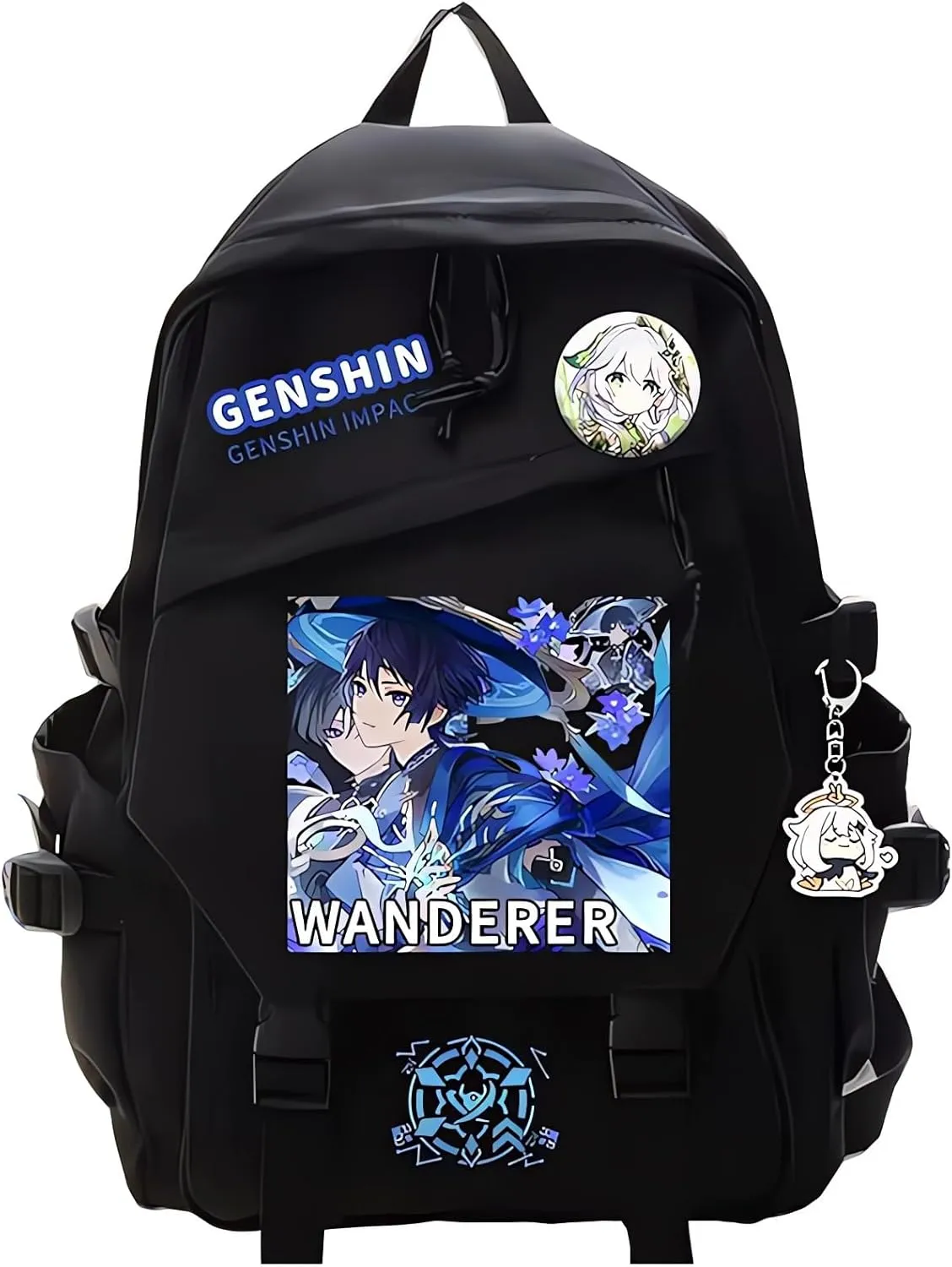 Genshin Impact Backpack Wanderer Backpack Cute 3D Printed Daypack Laptop 17" Large Capacity Travel Black BackPack With Gift