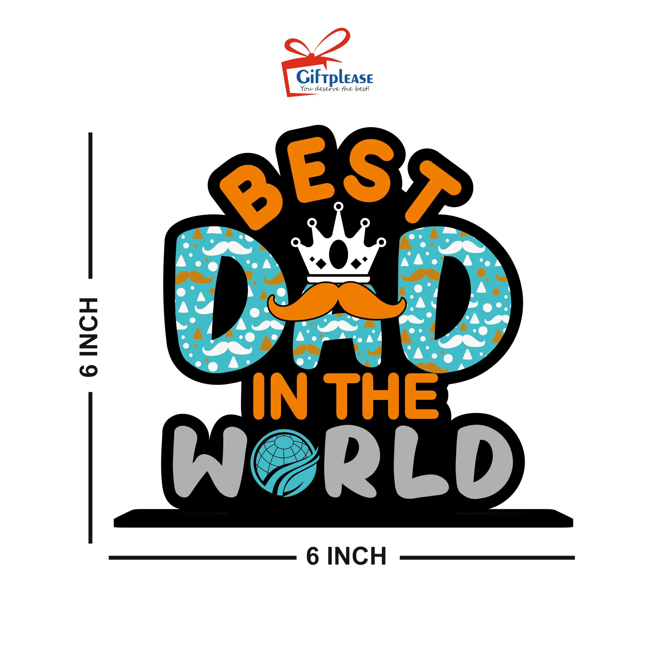 Giftplease Best Dad In The World Wooden Tabletop Gift For Father Or Dad Best (Multicolor 6 X 6 Inches) Tp-133