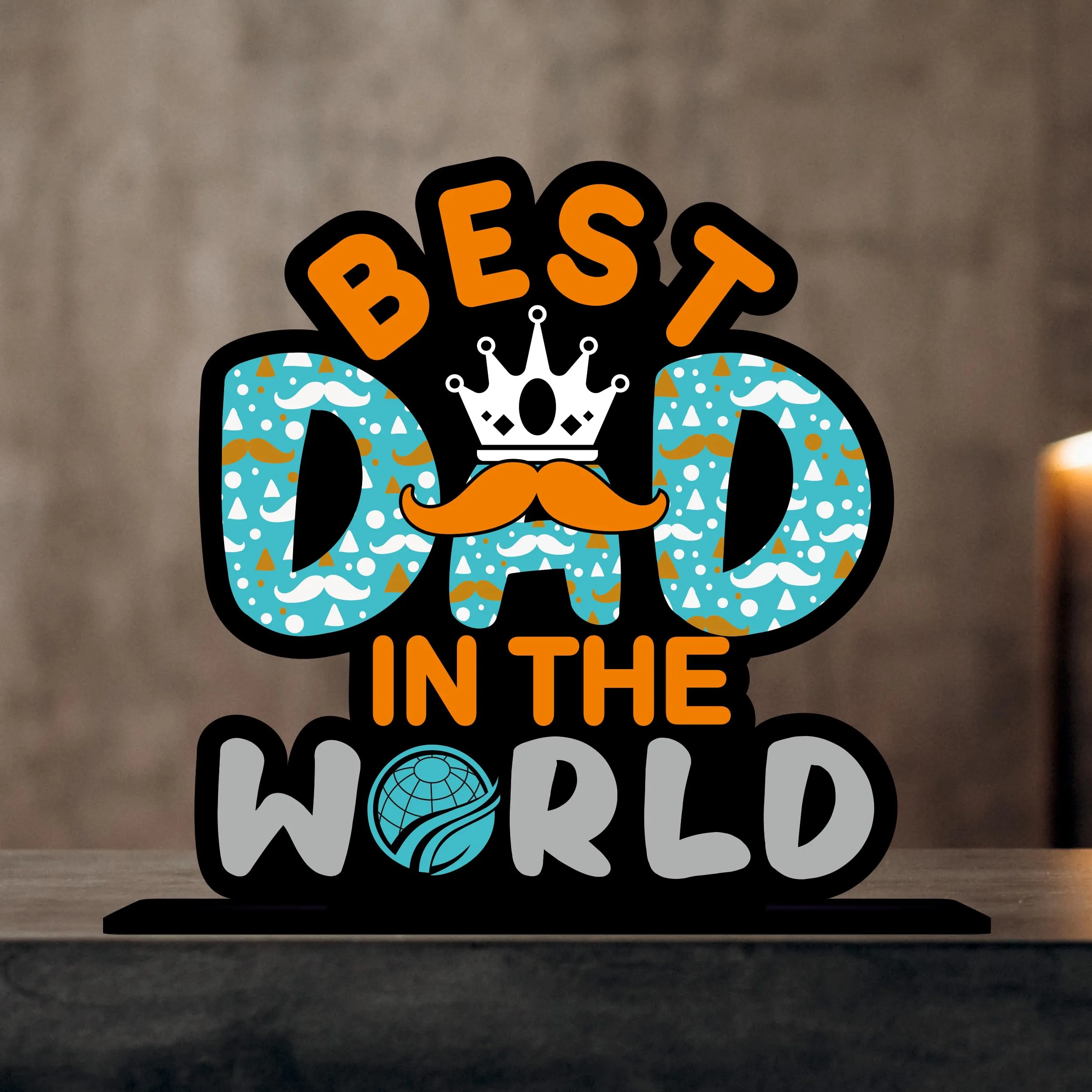 Giftplease Best Dad In The World Wooden Tabletop Gift For Father Or Dad Best (Multicolor 6 X 6 Inches) Tp-133