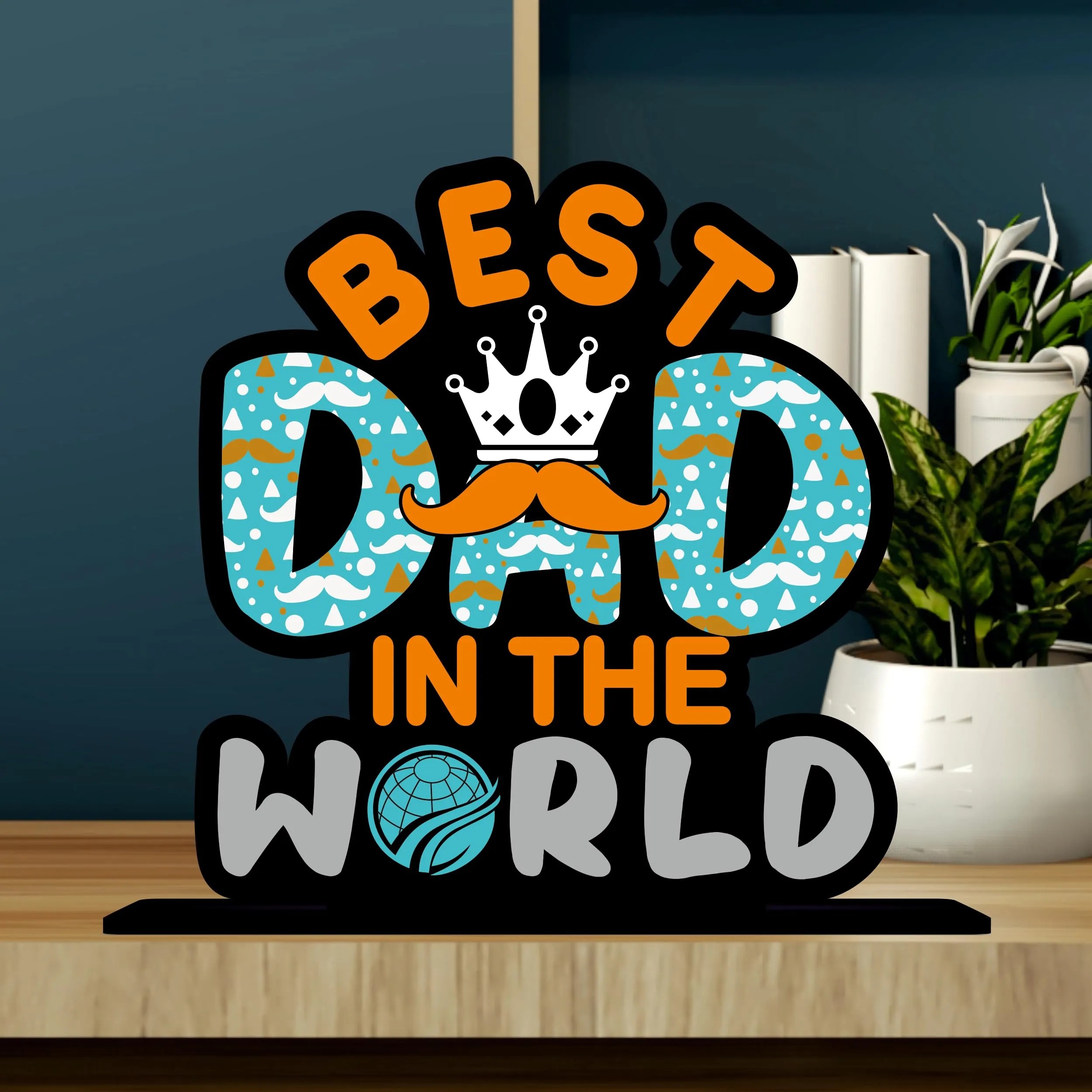 Giftplease Best Dad In The World Wooden Tabletop Gift For Father Or Dad Best (Multicolor 6 X 6 Inches) Tp-133