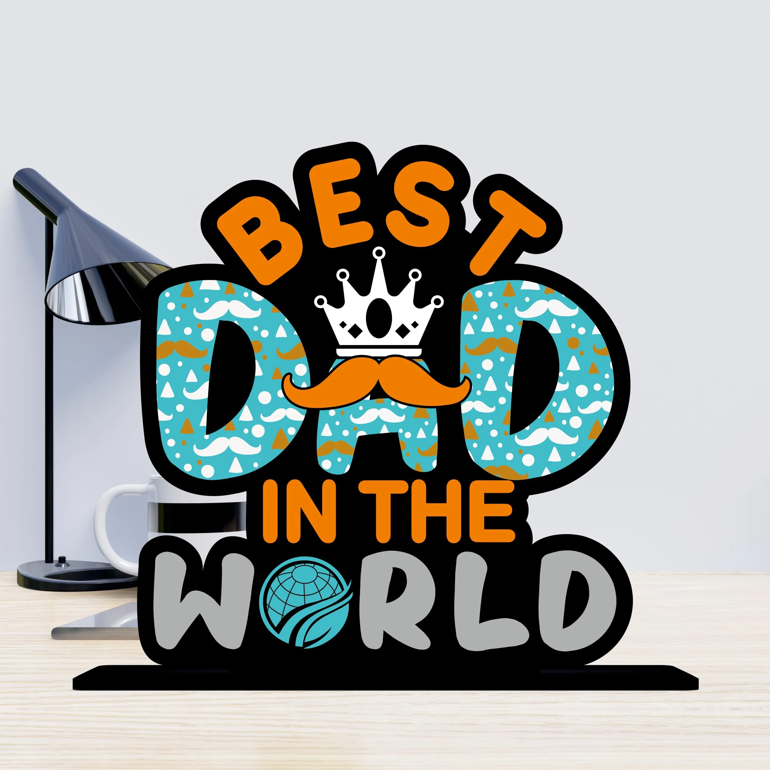 Giftplease Best Dad In The World Wooden Tabletop Gift For Father Or Dad Best (Multicolor 6 X 6 Inches) Tp-133