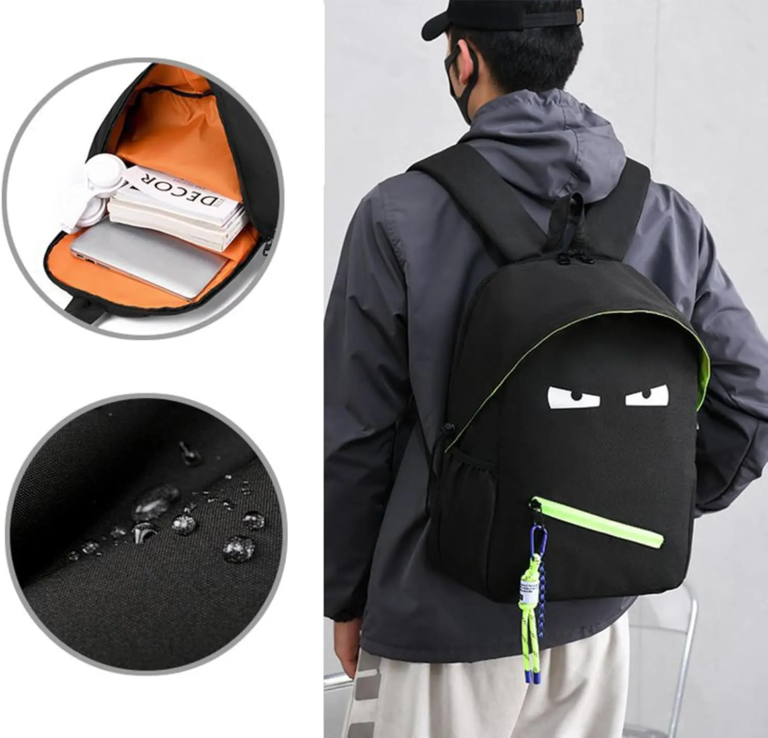 Girls Boys Backpack 16Inch 3D Eyes Funny Emoticon Comic Cartoon Backpack Students Daypack Large for Kids and Youth (C)