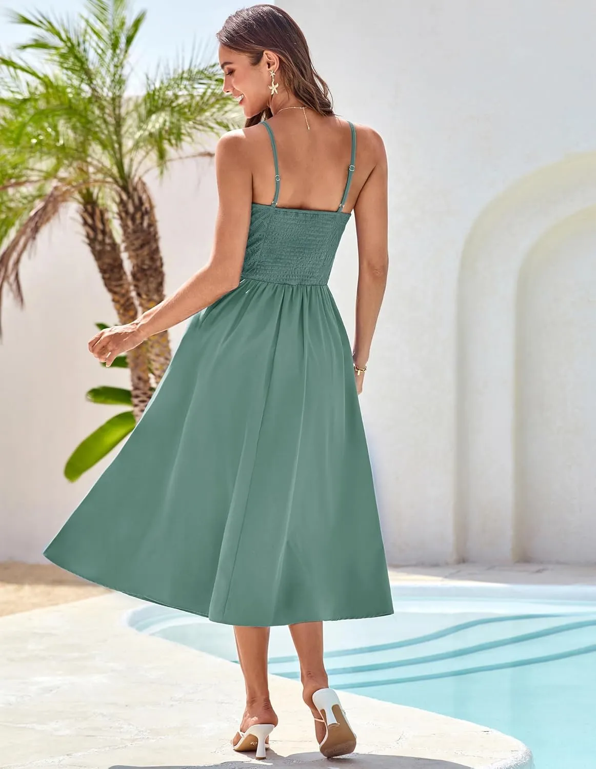GRACE KARIN 2025 Eyelet Summer Casual Dresses for Women Spaghetti Strap Beach Sun Dress A Line Midi Dresses