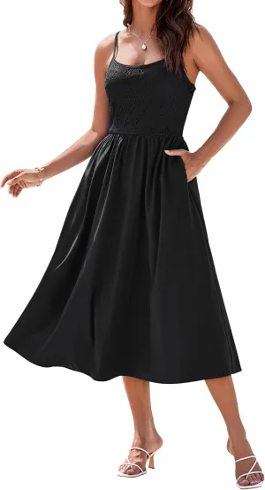 GRACE KARIN 2025 Eyelet Summer Casual Dresses for Women Spaghetti Strap Beach Sun Dress A Line Midi Dresses