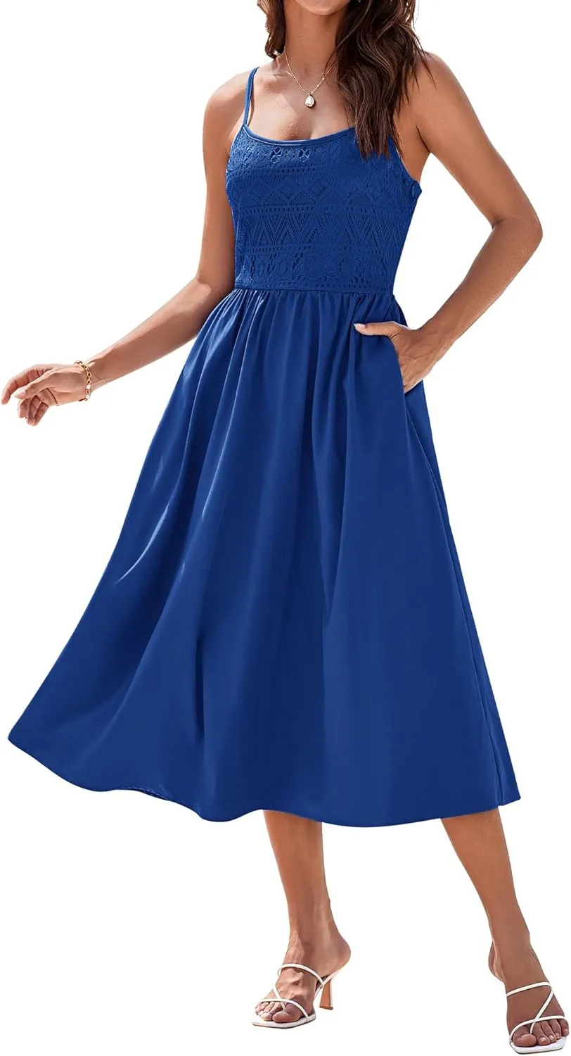 GRACE KARIN 2025 Eyelet Summer Casual Dresses for Women Spaghetti Strap Beach Sun Dress A Line Midi Dresses