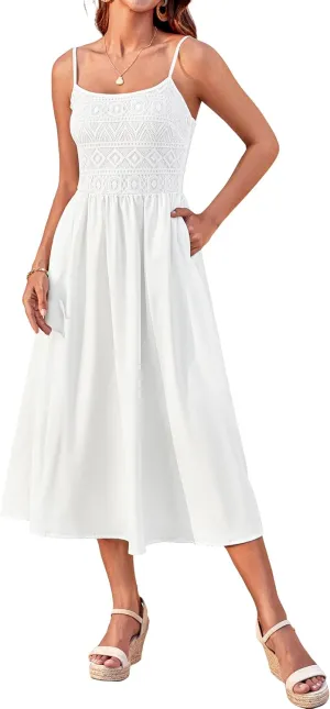 GRACE KARIN 2025 Eyelet Summer Casual Dresses for Women Spaghetti Strap Beach Sun Dress A Line Midi Dresses