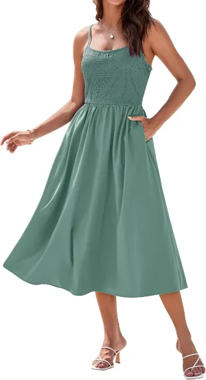 GRACE KARIN 2025 Eyelet Summer Casual Dresses for Women Spaghetti Strap Beach Sun Dress A Line Midi Dresses