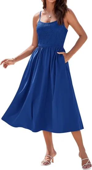 GRACE KARIN 2025 Eyelet Summer Casual Dresses for Women Spaghetti Strap Beach Sun Dress A Line Midi Dresses