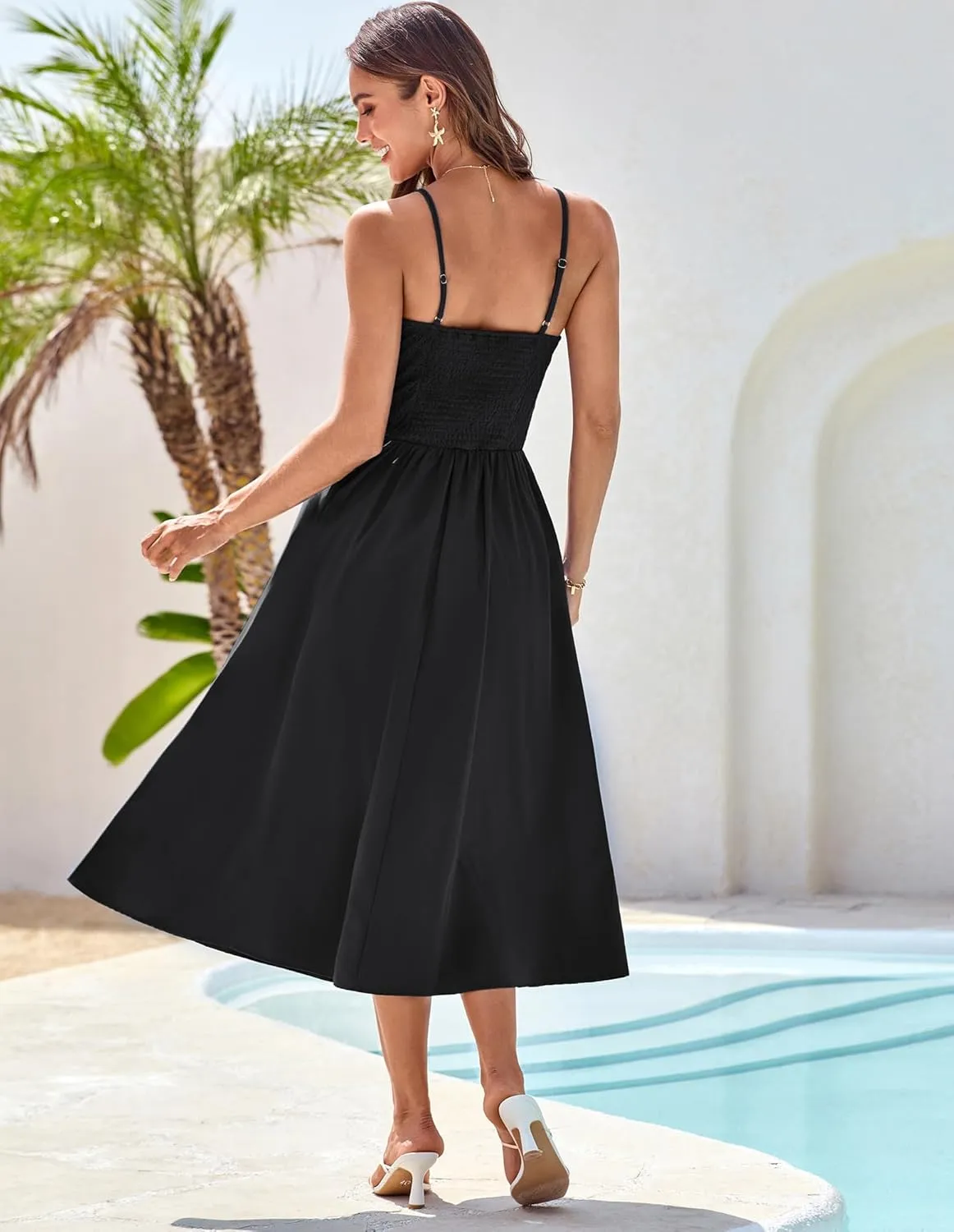 GRACE KARIN 2025 Eyelet Summer Casual Dresses for Women Spaghetti Strap Beach Sun Dress A Line Midi Dresses