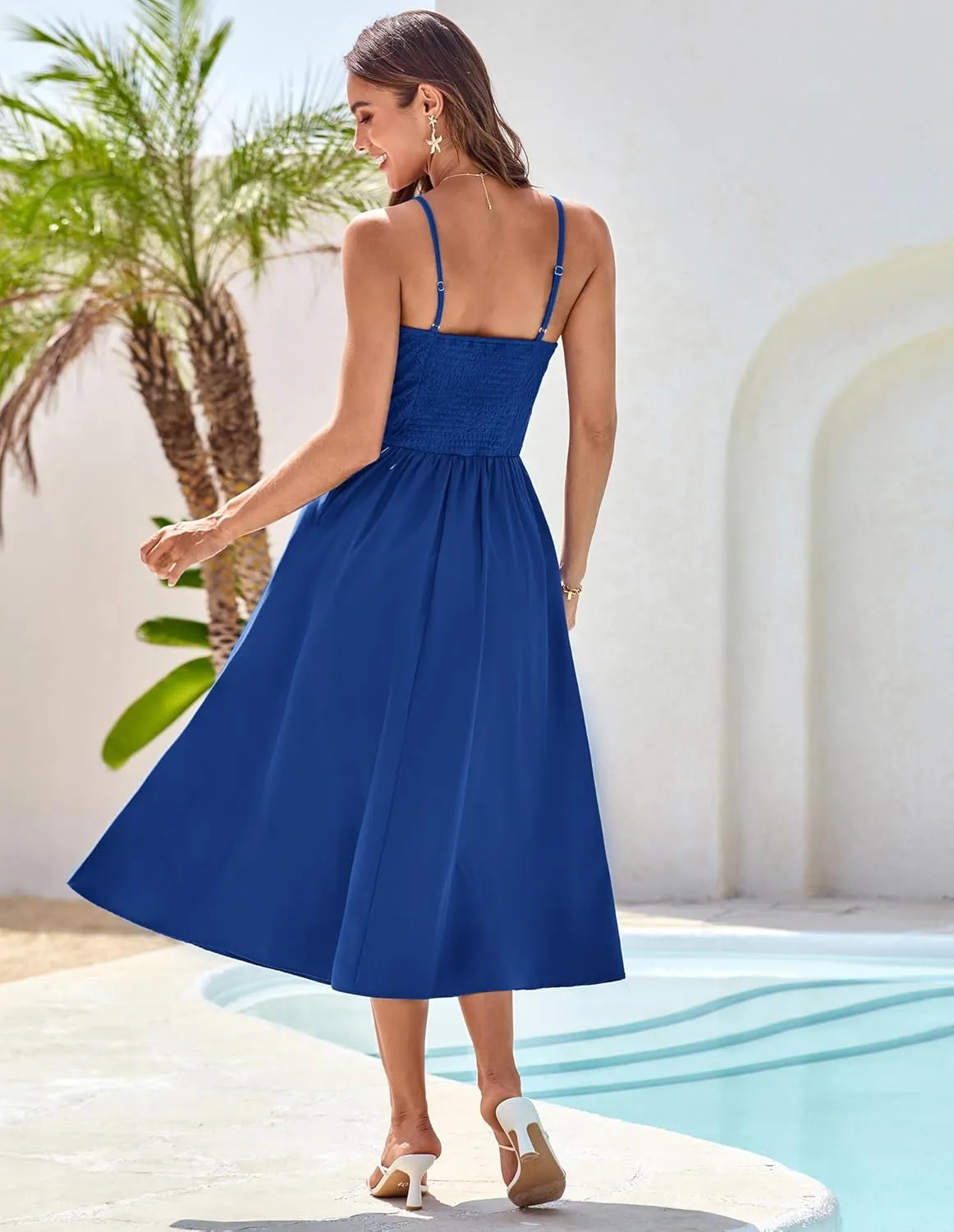 GRACE KARIN 2025 Eyelet Summer Casual Dresses for Women Spaghetti Strap Beach Sun Dress A Line Midi Dresses